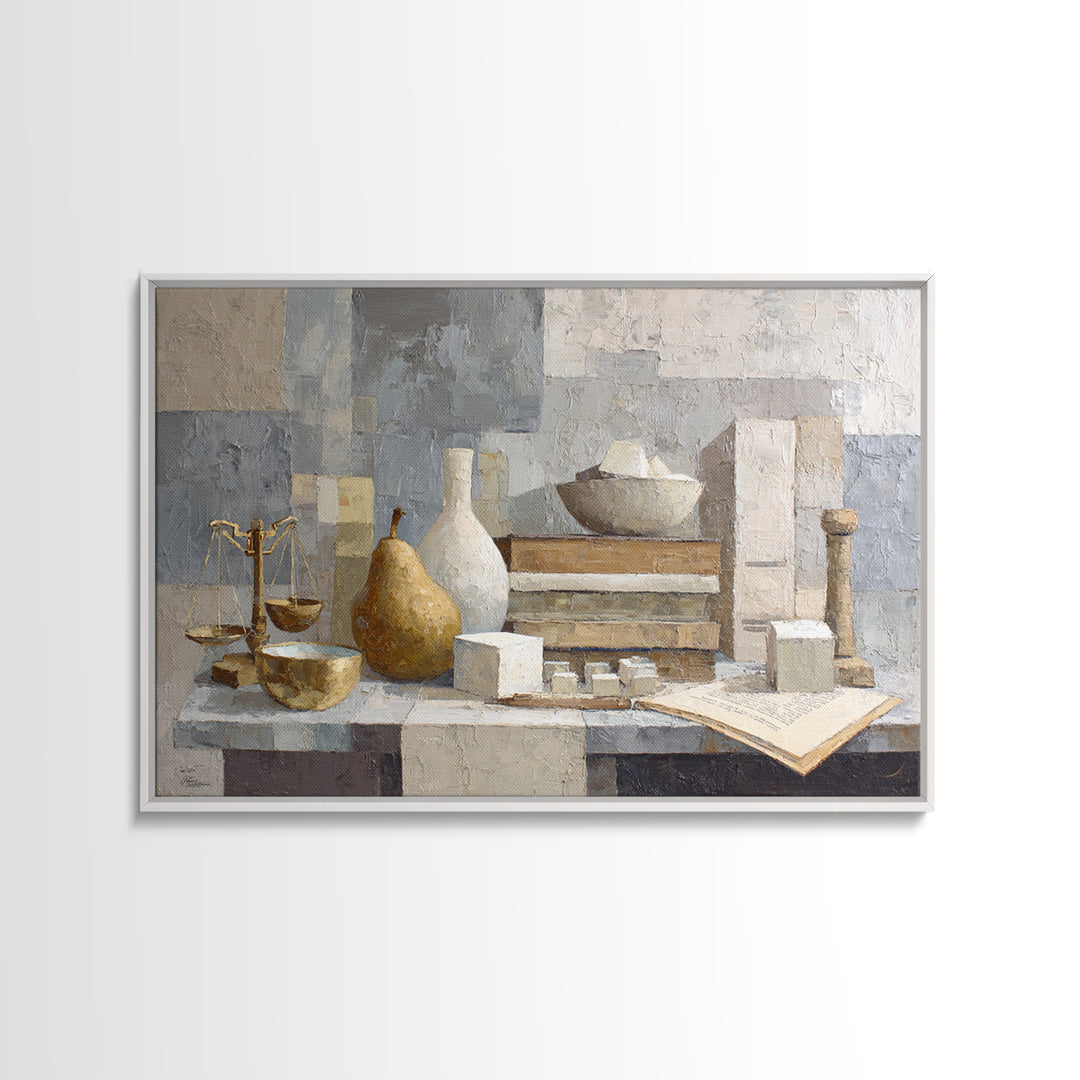 Elegant Pear Still Life on Linen Framed Canvas Print, Hotel Art, Luxury Decor, Hotel Decor, Abstract Art, Boutique, Art Prints, HOT-3x2-97