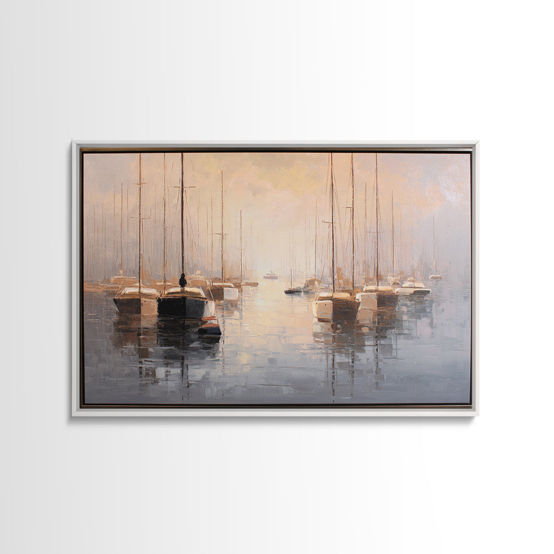 Quiet Harbor with Sailboats at Dawn Canvas Print, Hotel Art, Gallery Wall Set, Hotel Decor, Fine Art, Boutique, HOT-3x2-98