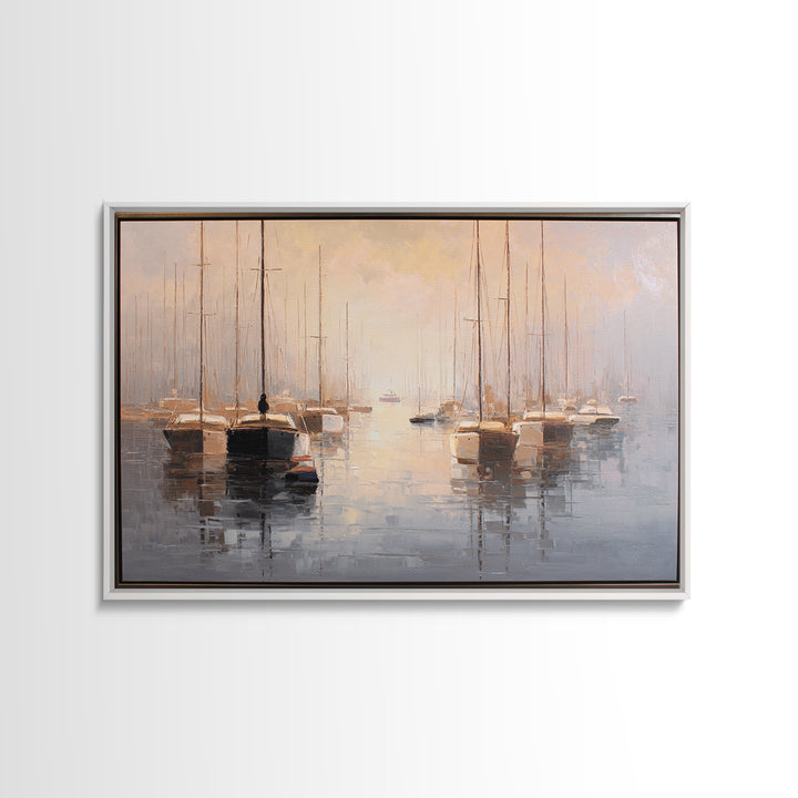 Quiet Harbor with Sailboats at Dawn Canvas Print, Hotel Art, Gallery Wall Set, Hotel Decor, Fine Art, Boutique, HOT-3x2-98