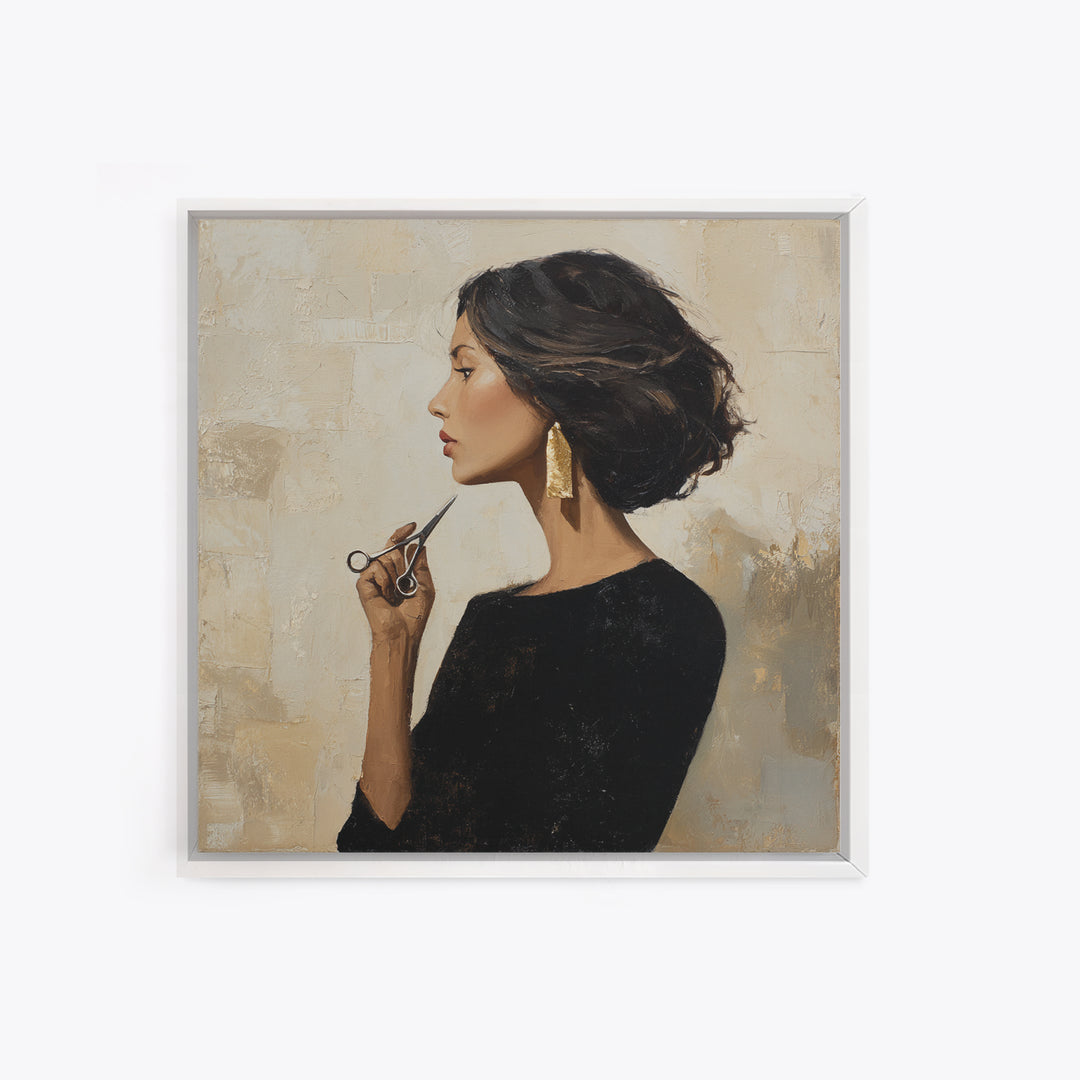 Minimal Female Profile Framed Canvas Print, Hair Salon Art, Wall Decor, Living Room Decor, Fine Art, Style, African Art, HSA-1x1-12