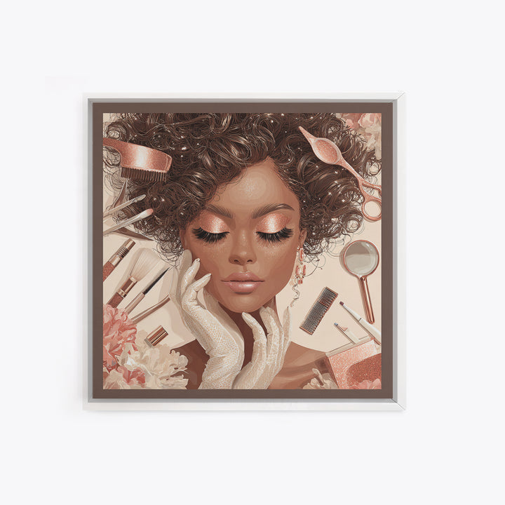 Glamour Face Portrait Framed Canvas Print, Hair Salon Art, Home Decor, Living Room Decor, Fine Art, Style, Contemporary Art, HSA-1x1-32