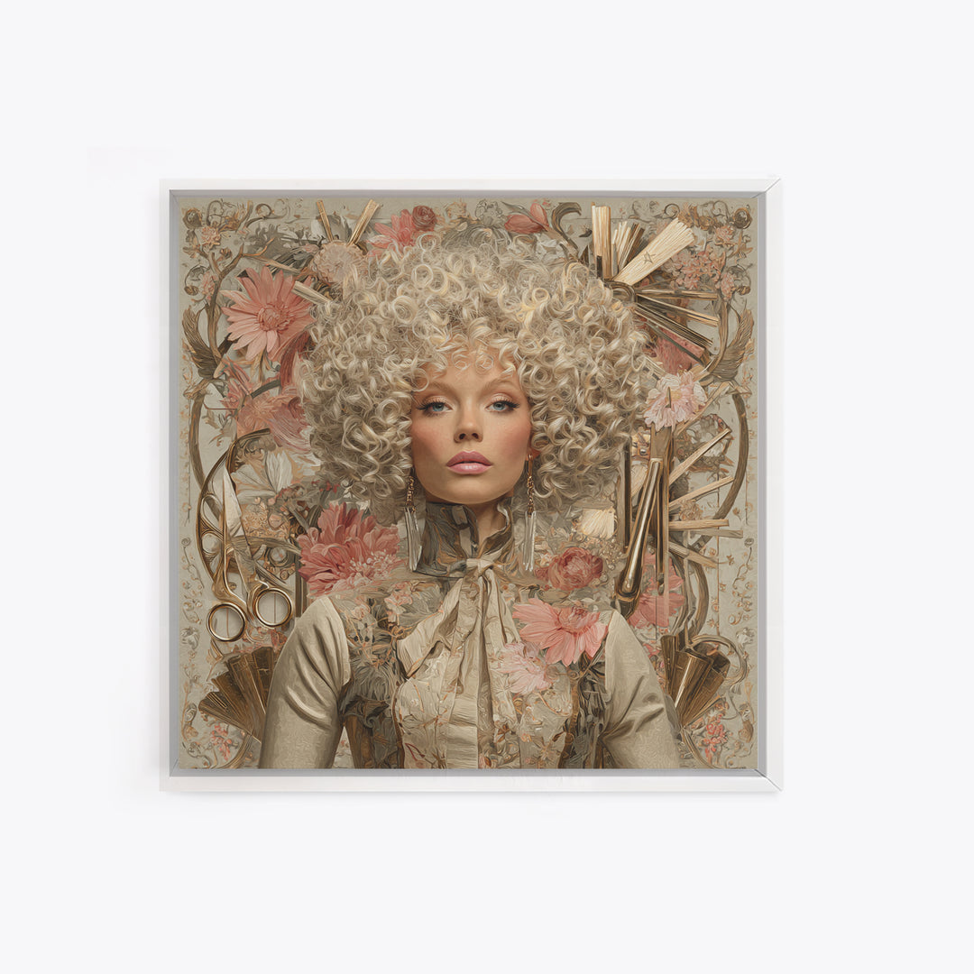 Curly Hair Portrait Framed Canvas Print, Hair Salon Art, Digital Download Art, Living Room Decor, Fine Art, Style, Home Decor, HSA-1x1-39