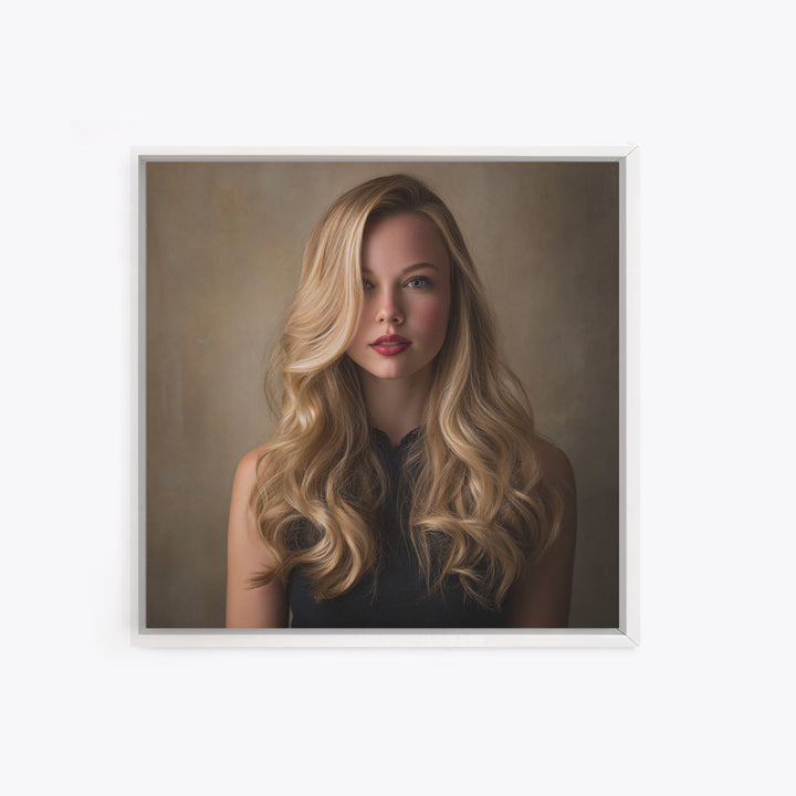 Blonde Waves Painted Framed Canvas Print, Hair Salon Art, Luxury Decor, Living Room Decor, Fine Art, Style, Printable Wall Art, HSA-1x1-40