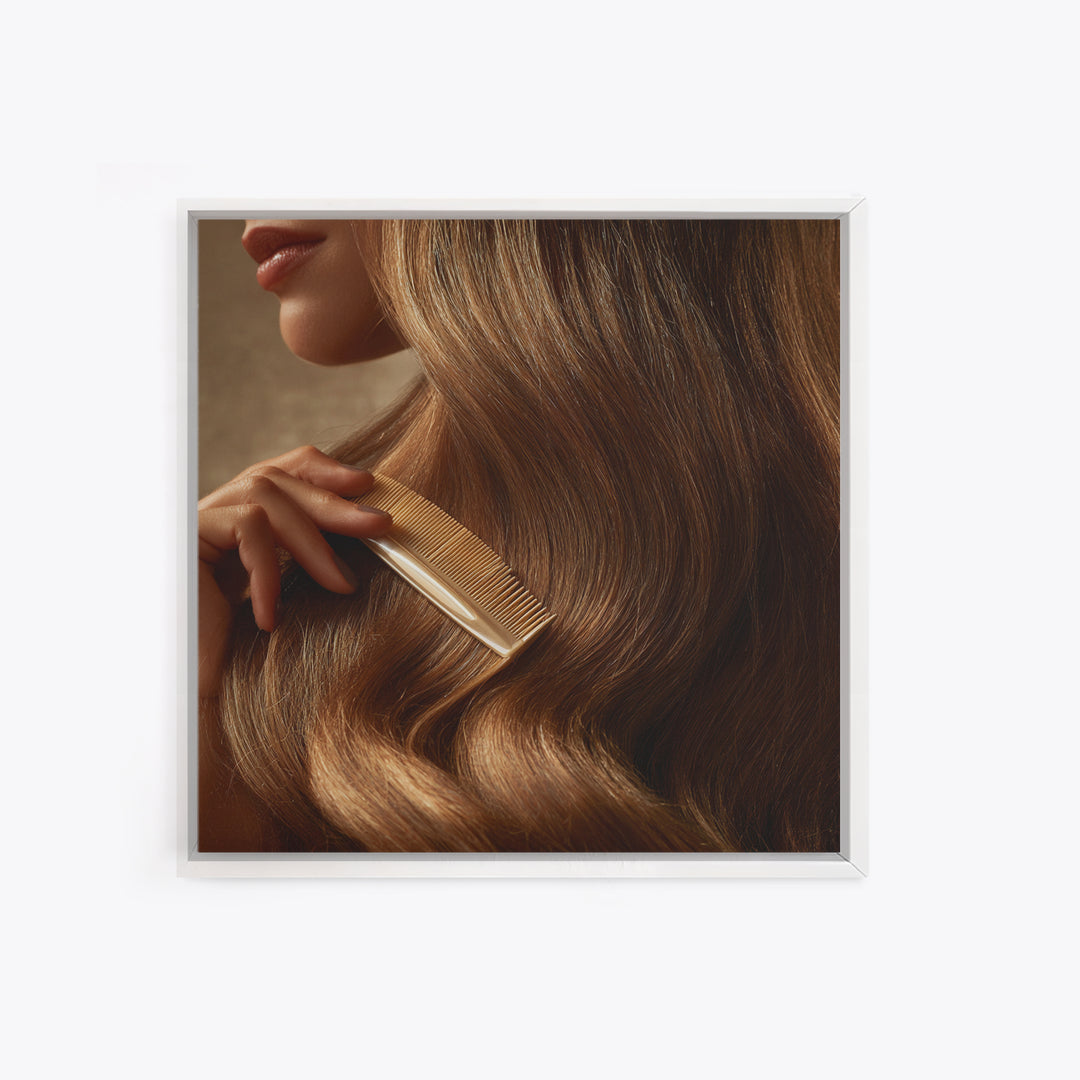 Elegant Hands Styling Hair Framed Canvas Print, Hair Salon Art, Afrocentric Art, Living Room Decor, Style, Statement Artwork, HSA-1x1-46