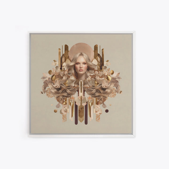Fashion Portrait with Flowing Glossy Hair Canvas Print, Hair Salon Art, Neutral Decor, Living Room Decor, Oil Painting, Style, HSA-1x1-49