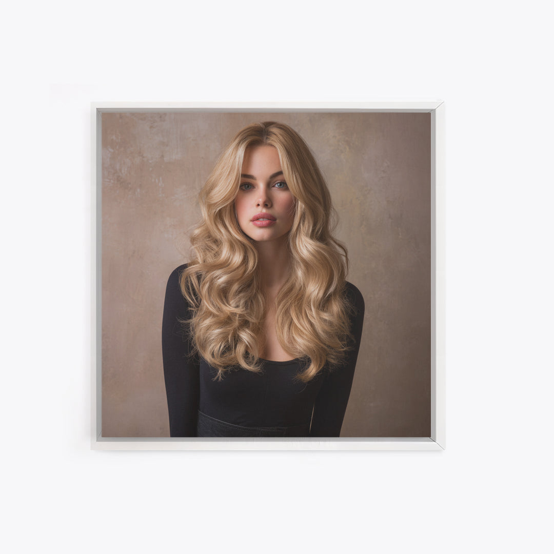 Blonde Waves Painted Framed Canvas Print, Hair Salon Art, Black Owned Art, Living Room Decor, Style, Hairdresser Gifts, HSA-1x1-64