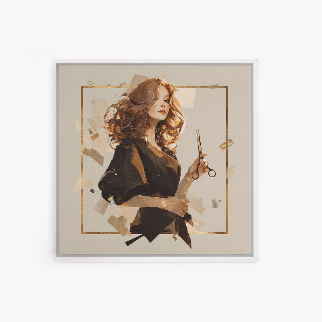 Luxury Black and Gold Beauty Emblem Framed Canvas Print, Hair Salon Art, Hair Stylist, Living Room Decor, Abstract Art, Style, HSA-1x1-72