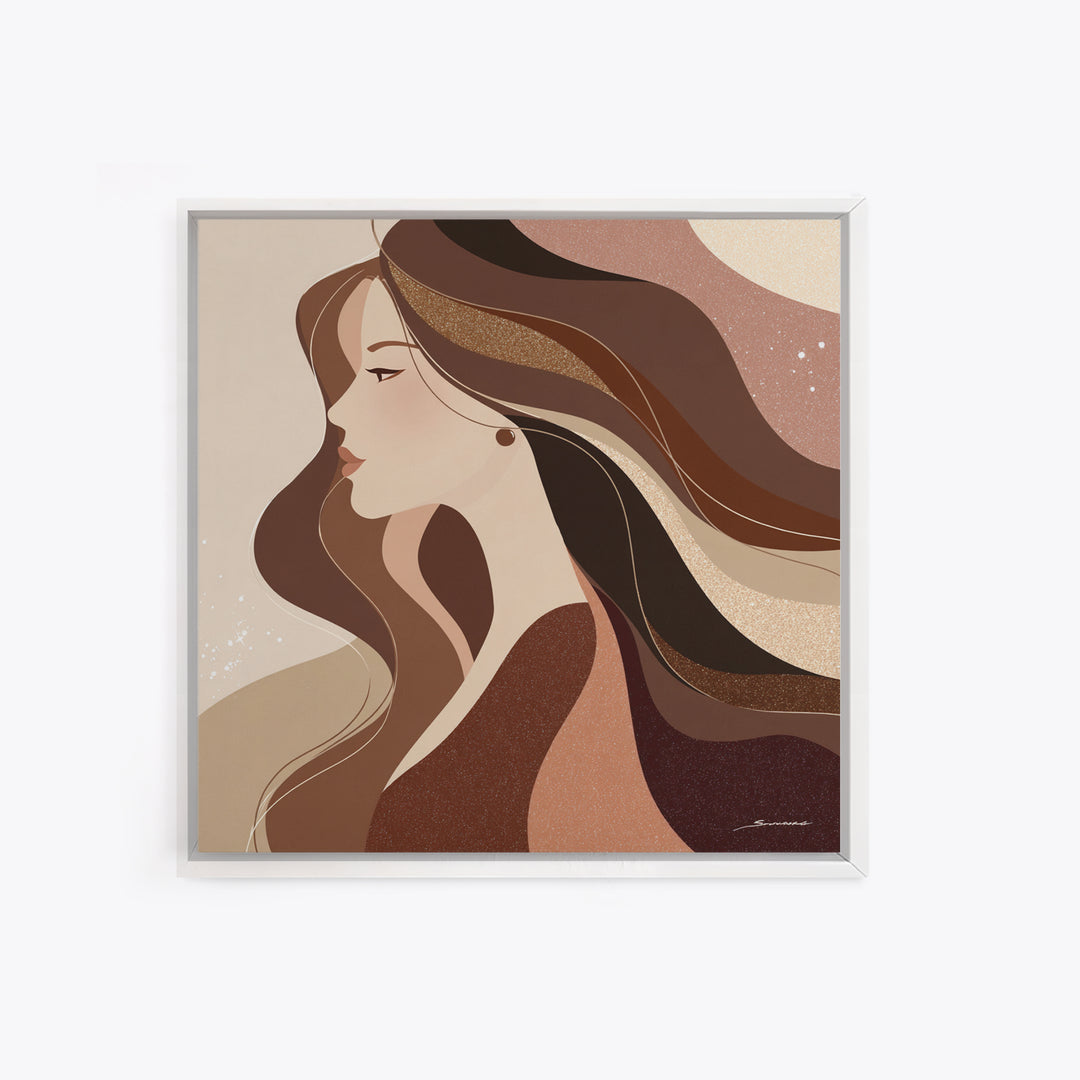 Fashion Portrait with Flowing Glossy Hair Framed Canvas Print, Hair Salon Art, Luxury Decor, Living Room Decor, Fine Art, Style, HSA-1x1-73