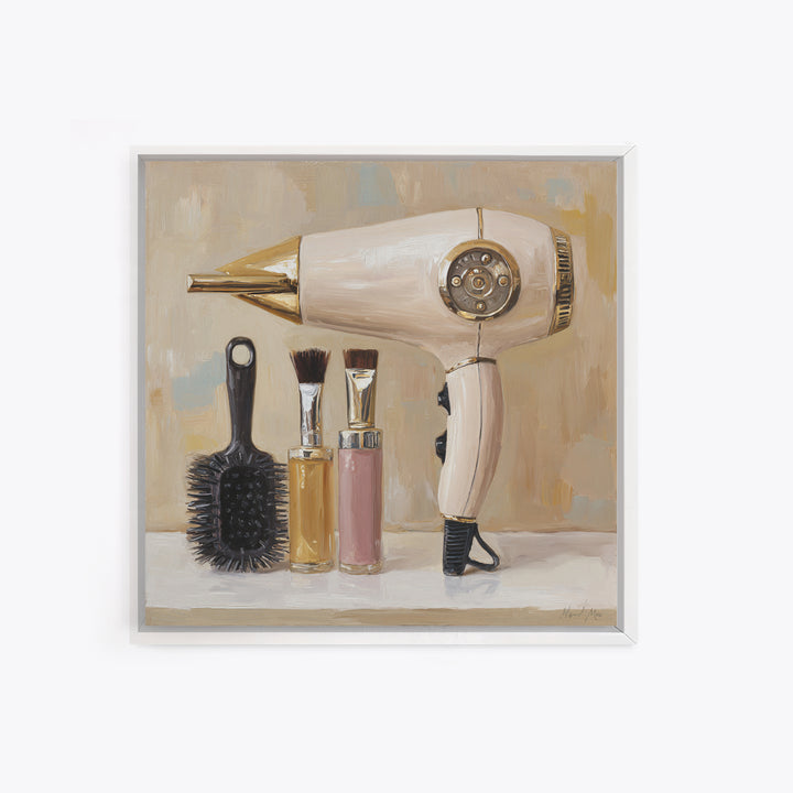 Hairdryer and Brush Canvas Print, Hair Salon Art, Textured Painting, Living Room Decor, Style, Black Art, Printable Art, HSA-1x1-81