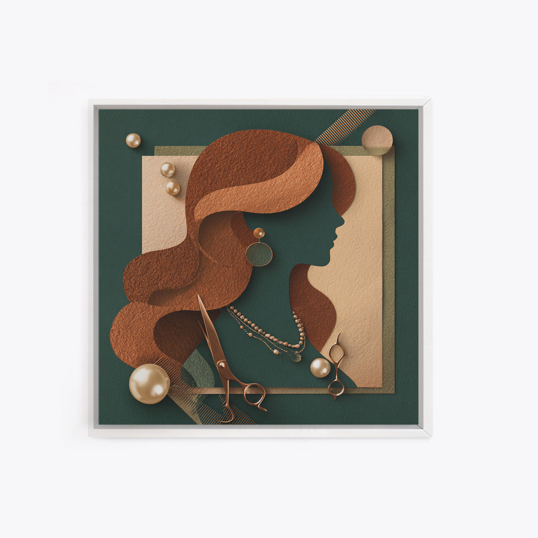 Copper Hair Silhouette Canvas Print, Hair Salon Art, Gallery Decor, Living Room Decor, Oil Painting, Style, Wall Art, HSA-1x1-82
