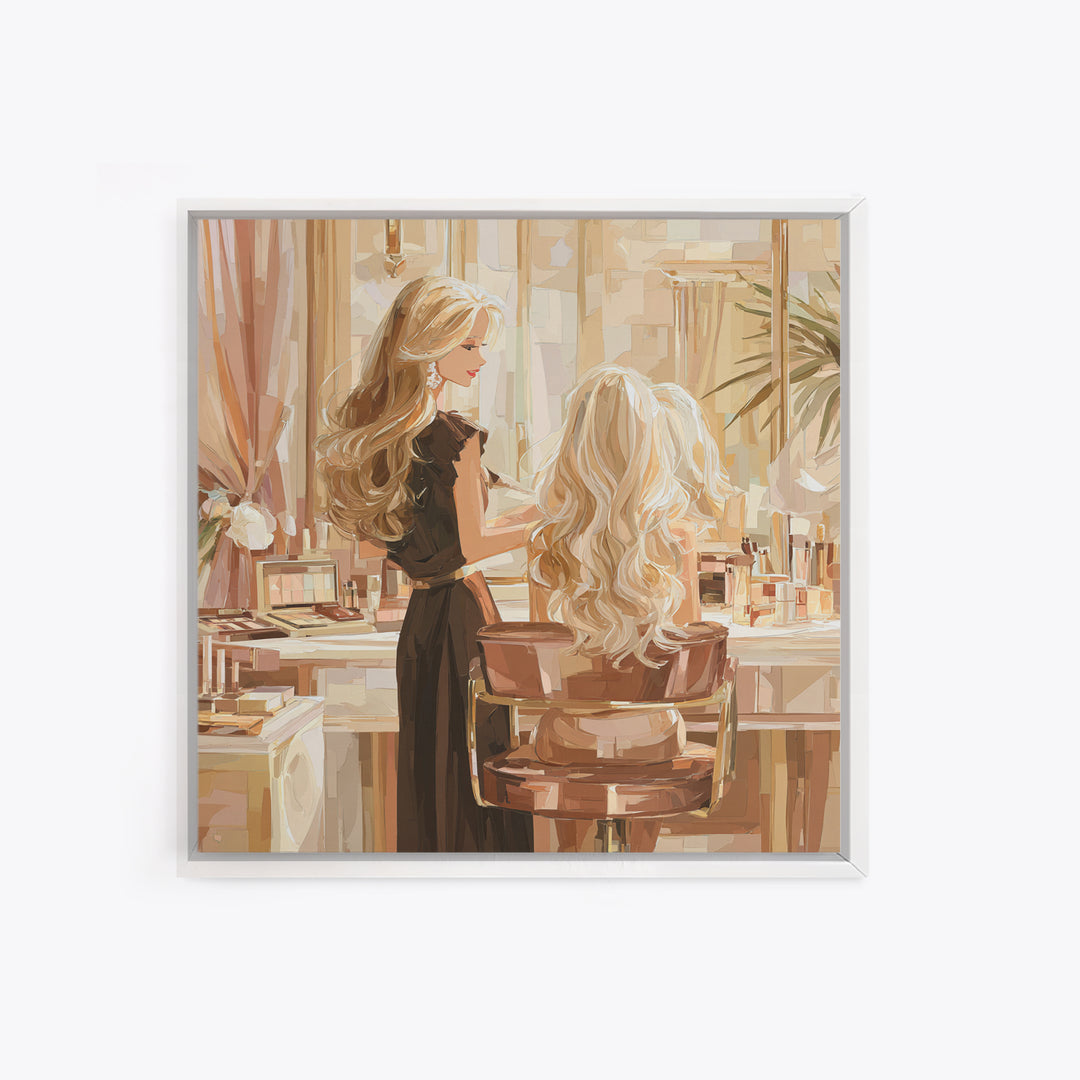 Blonde Waves Painted Framed Canvas Print, Hair Salon Art, Textured Painting, Living Room Decor, Fine Art, Style, Black Art, HSA-1x1-88