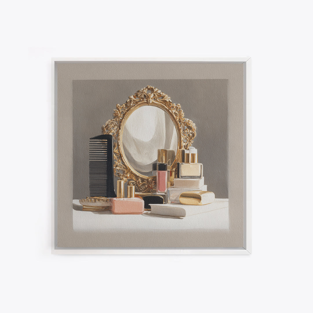 Baroque Mirror and Comb Still Life Canvas Print, Hair Salon Art, Boho Decor, Living Room Decor, Fine Art, Style, Art Print, HSA-1x1-89