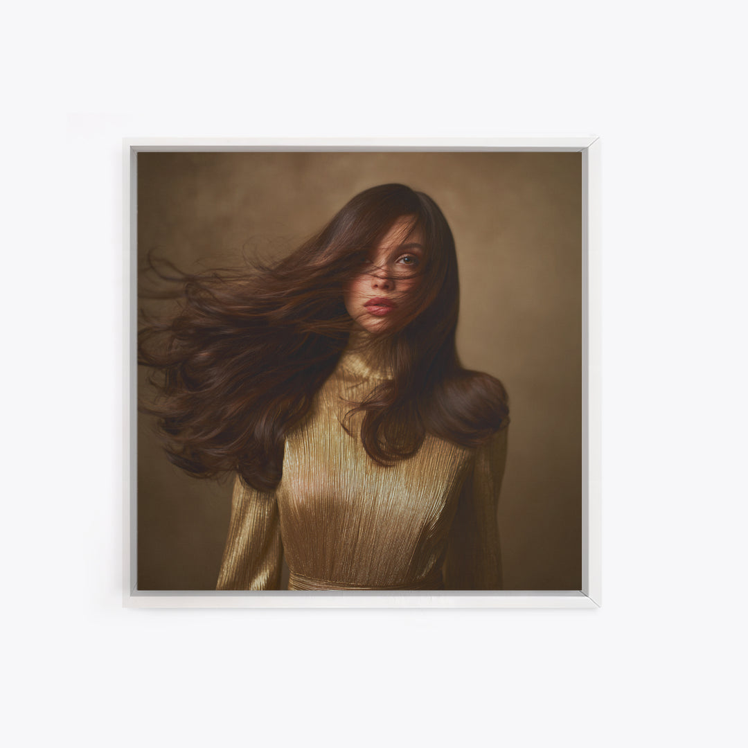 Fashion Portrait with Flowing Glossy Hair Canvas Print, Hair Salon Art, Wall Art, Living Room Decor, Fine Art, Style, HSA-1x1-97