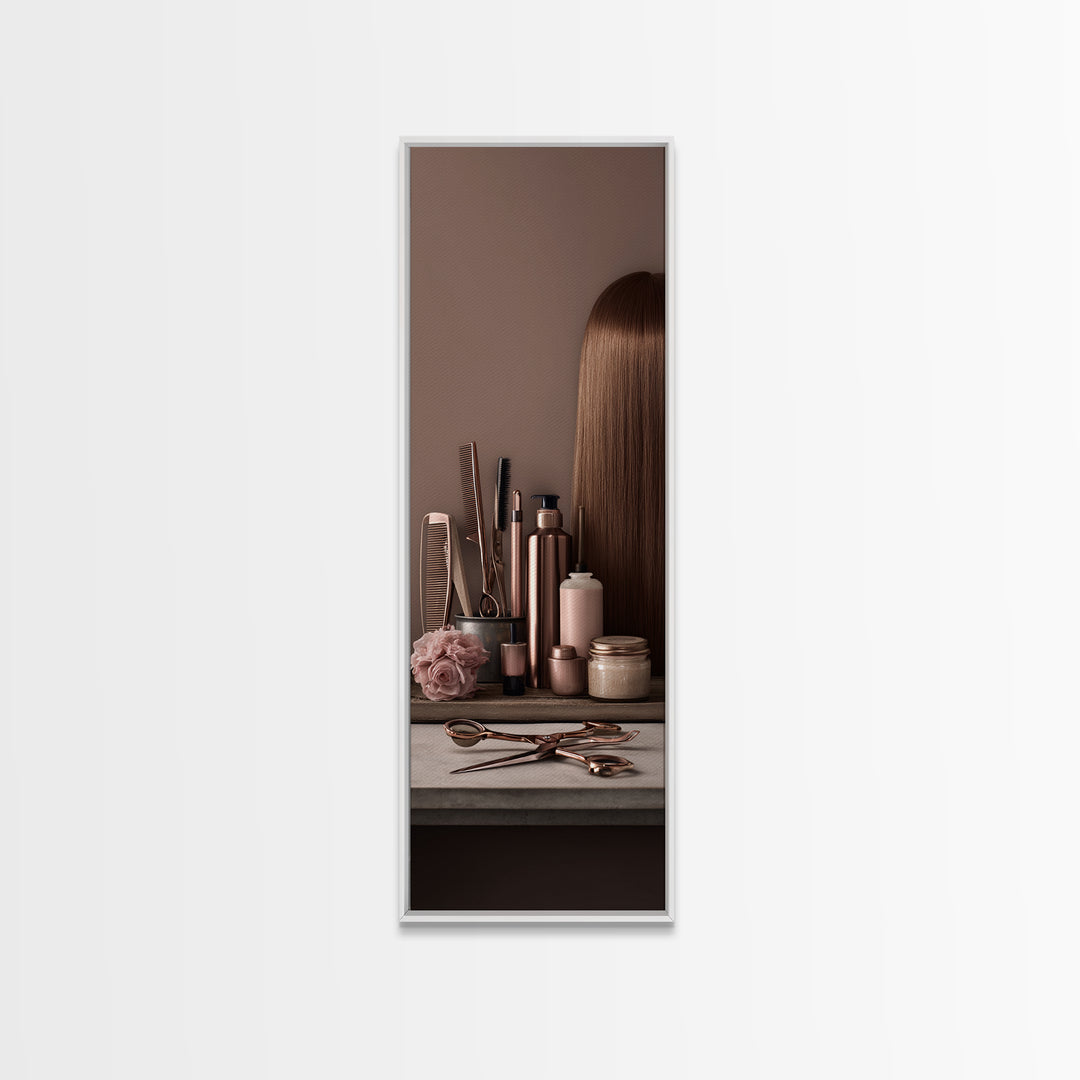 Rose Gold Salon Tool Still Life Canvas Print, Hair Salon Art, Afrocentric Art, Living Room Decor, Style, Statement Artwork, HSA-1x3-2