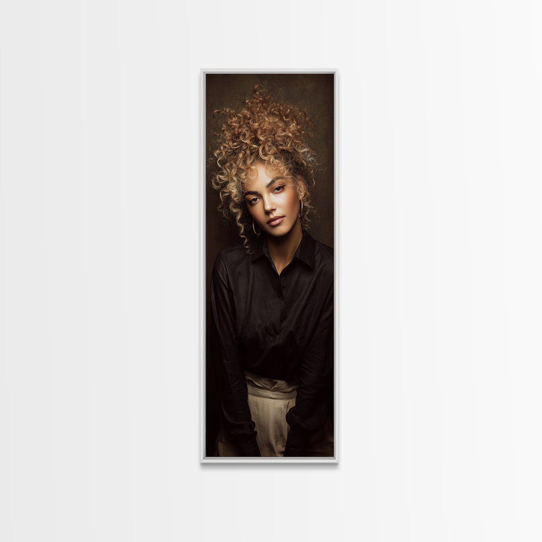 Curly Hair Portrait Canvas Print, Hair Salon Art, Digital Prints, Living Room Decor, Oil Painting, Style, Black Woman Art, HSA-1x3-27