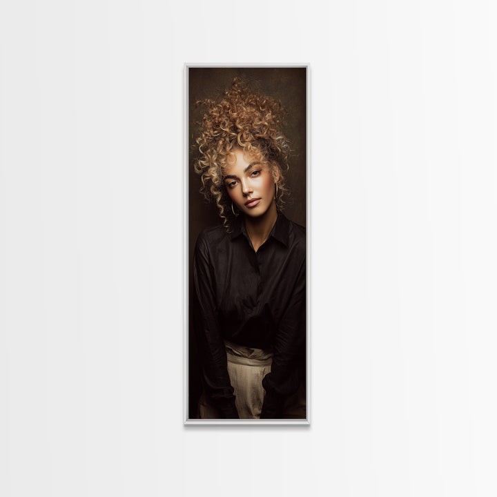 Curly Hair Portrait Canvas Print, Hair Salon Art, Digital Prints, Living Room Decor, Oil Painting, Style, Black Woman Art, HSA-1x3-27