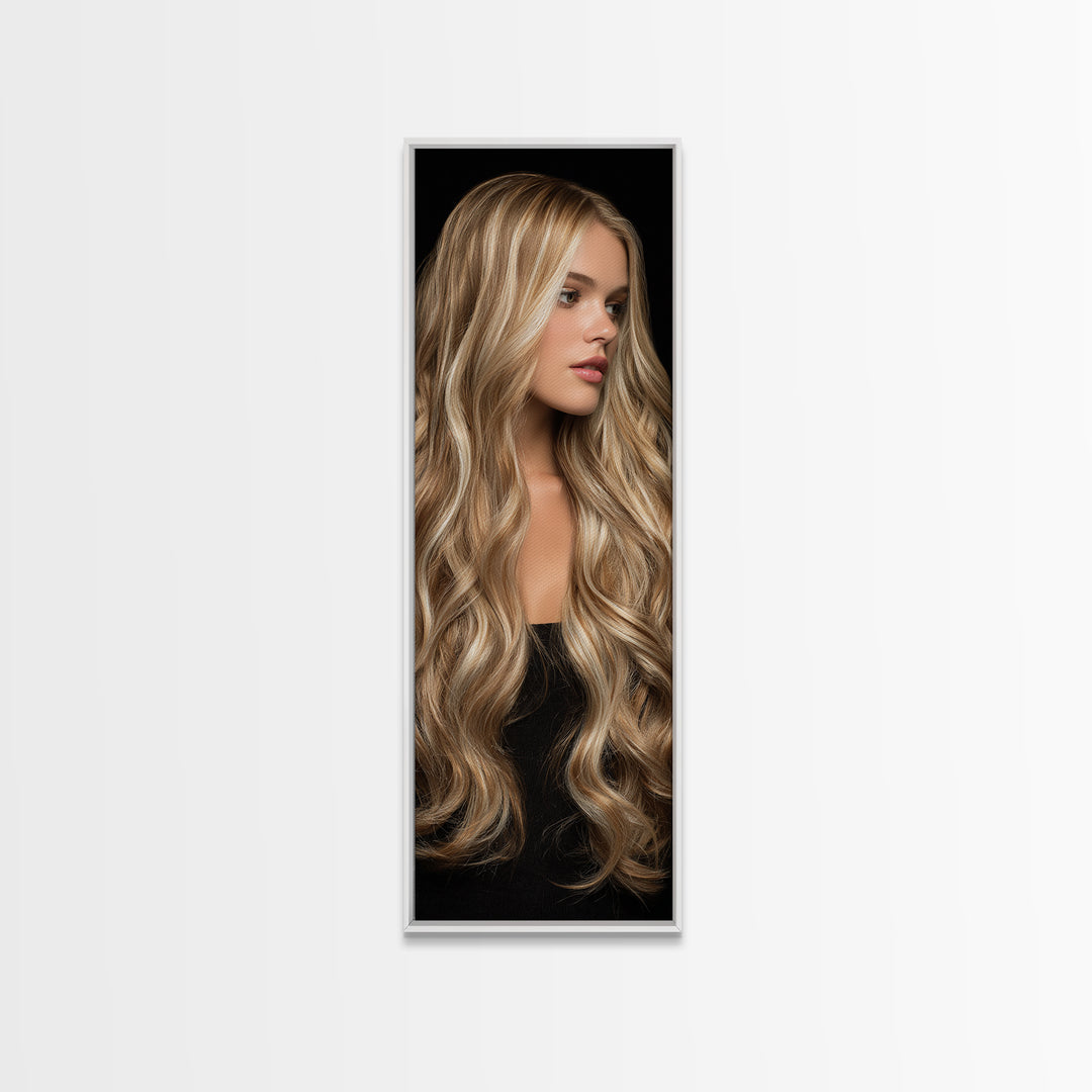 Blonde Waves Painted Canvas Print, Hair Salon Art, Room Decor, Living Room Decor, Fine Art, Style, Metal Wall Art, Black Art, HSA-1x3-28