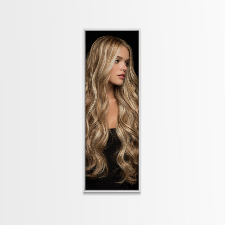Blonde Waves Painted Canvas Print, Hair Salon Art, Room Decor, Living Room Decor, Fine Art, Style, Metal Wall Art, Black Art, HSA-1x3-28