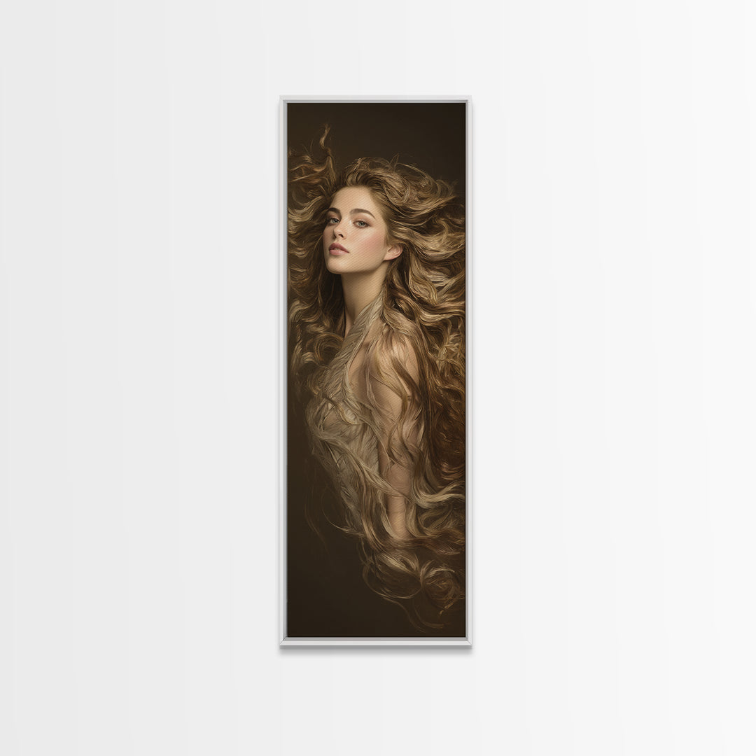 Fashion Portrait with Flowing Glossy Hair Canvas Print, Hair Salon Art, Fine Art Print, Living Room Decor, Fine Art, Style, HSA-1x3-37
