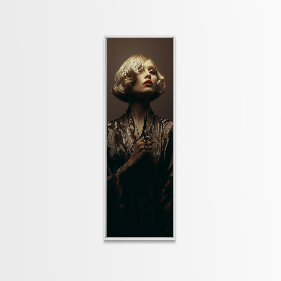 Woman with Dramatic Bob Haircut in Art Canvas Print, Hair Salon Art, Digital Prints, Living Room Decor, Fine Art, Style, HSA-1x3-40