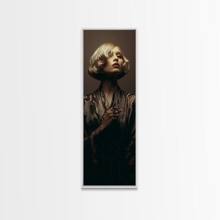 Woman with Dramatic Bob Haircut in Art Canvas Print, Hair Salon Art, Digital Prints, Living Room Decor, Fine Art, Style, HSA-1x3-40