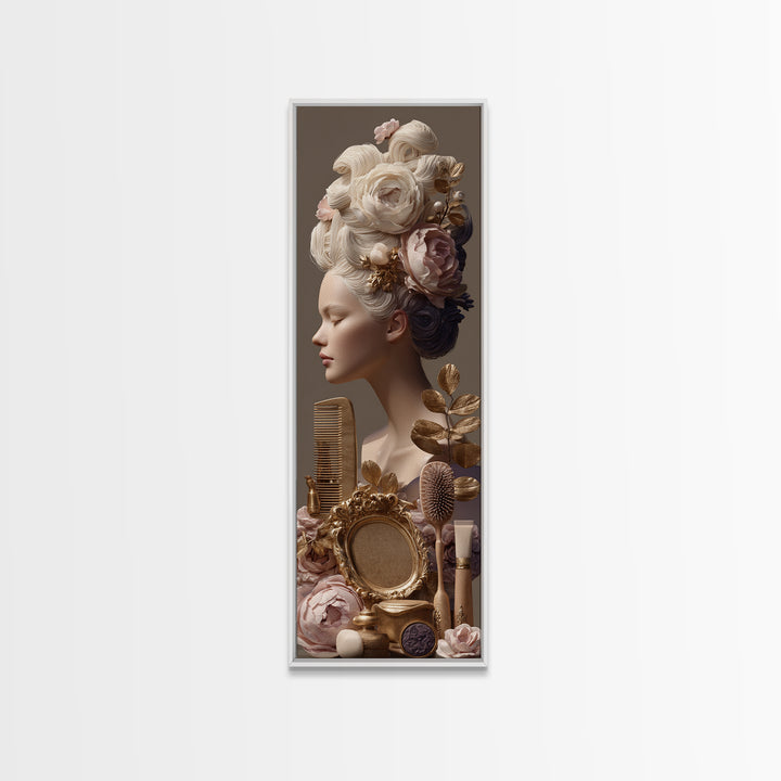 Baroque Mirror and Comb Still Life Canvas Print, Hair Salon Art, Hairdresser Gift, Living Room Decor, Fine Art, Style, HSA-1x3-5