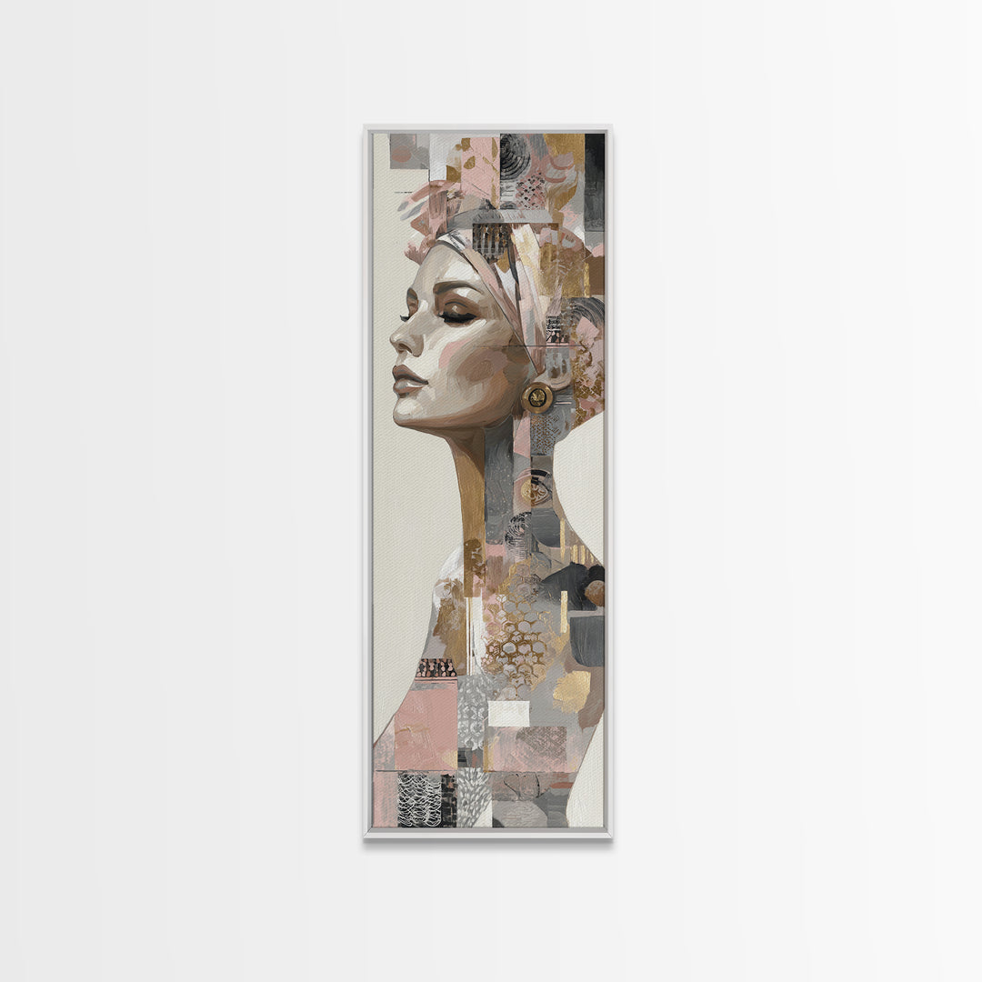 Mod 1960s Beauty Portrait Canvas Print, Hair Salon Art, Black Wall Art, Living Room Decor, Fine Art, Style, Afrocentric Art, HSA-1x3-55