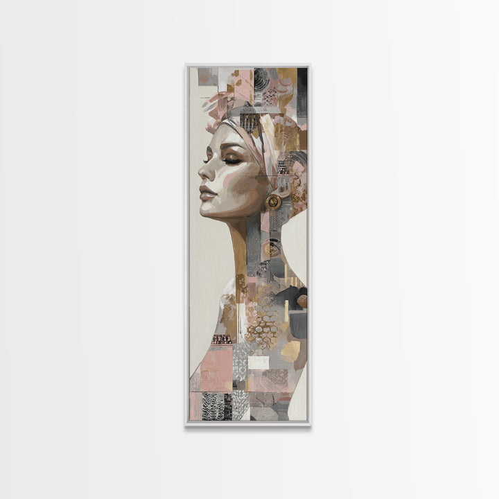 Mod 1960s Beauty Portrait Canvas Print, Hair Salon Art, Black Wall Art, Living Room Decor, Fine Art, Style, Afrocentric Art, HSA-1x3-55