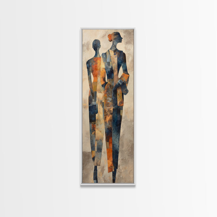 Fashion Portrait with Flowing Glossy Hair Framed Canvas Print, Hair Salon Art, Textured Painting, Living Room Decor, Style, HSA-1x3-61