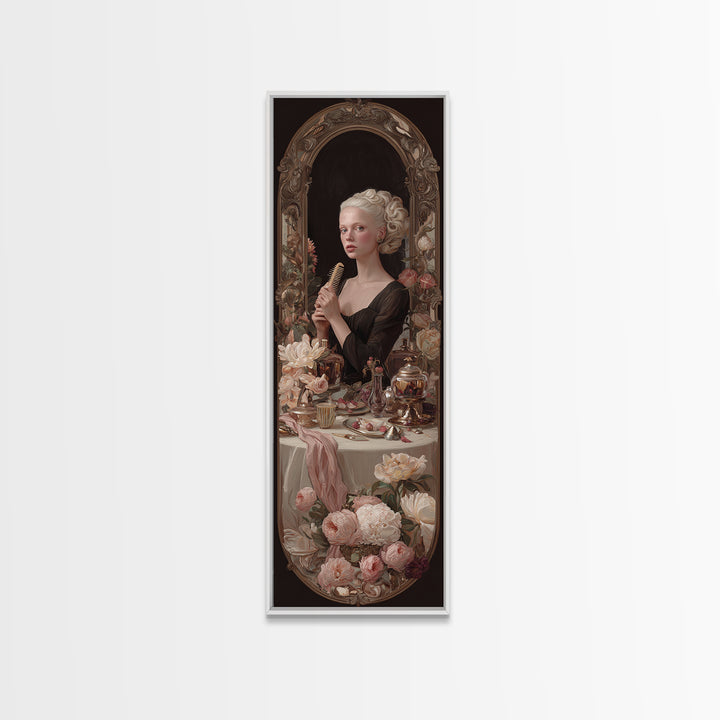 Baroque Mirror and Comb Still Life Canvas Print, Hair Salon Art, Luxury Decor, Living Room Decor, Fine Art, Style, HSA-1x3-77