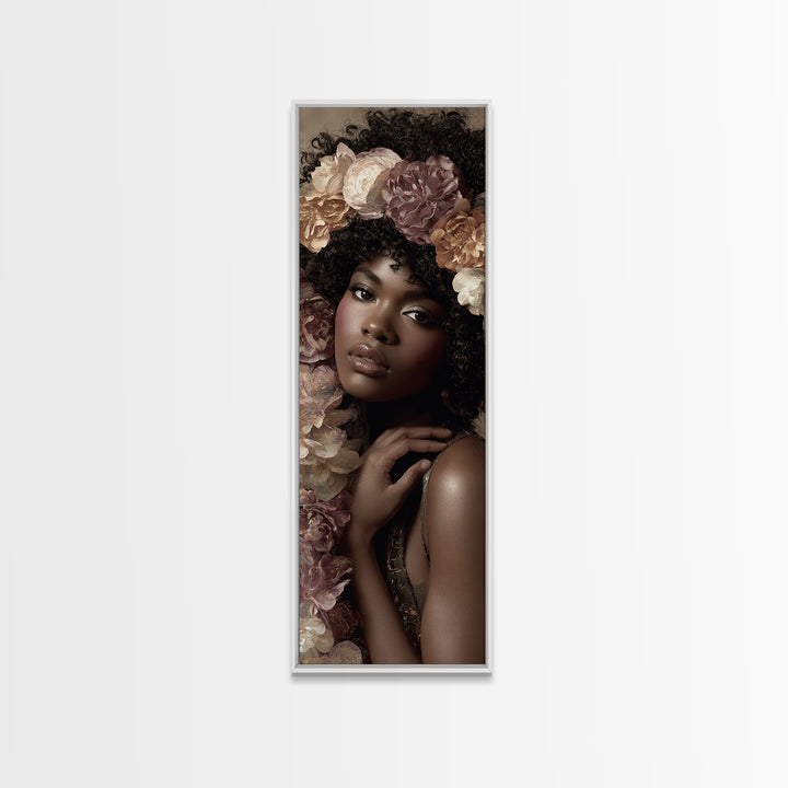 Afro Hair Portrait Framed Canvas Print, Hair Salon Art, African American Art, Living Room Decor, Oil Painting, Style, HSA-1x3-80