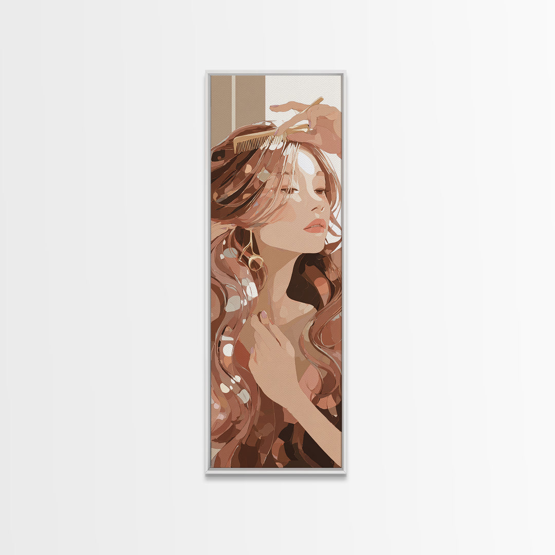 Elegant Hands Styling Hair Canvas Print, Hair Salon Art, Home Decor, Living Room Decor, Oil Painting, Style, Contemporary Art, HSA-1x3-82