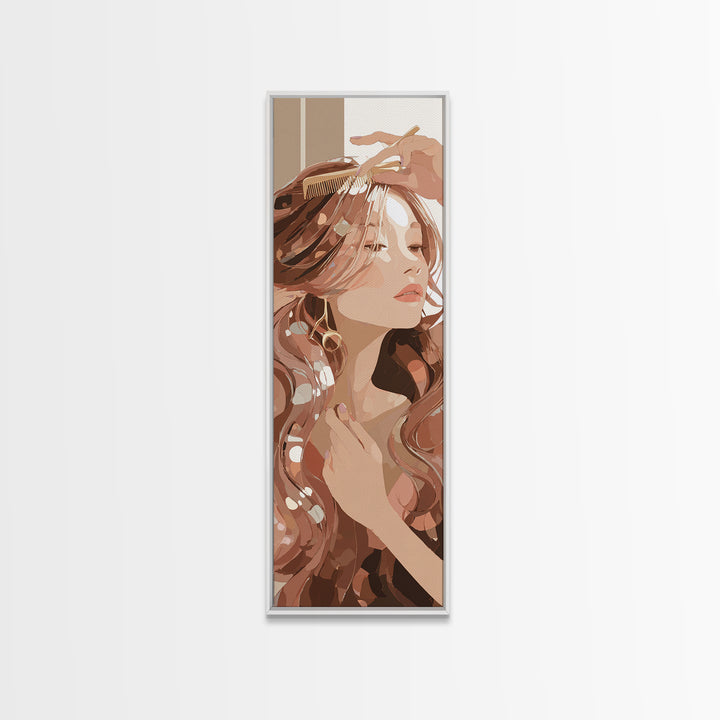 Elegant Hands Styling Hair Canvas Print, Hair Salon Art, Home Decor, Living Room Decor, Oil Painting, Style, Contemporary Art, HSA-1x3-82
