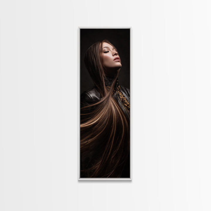 Fashion Portrait with Flowing Glossy Hair Canvas Print, Hair Salon Art, Art, Living Room Decor, Oil Painting, Style, HSA-1x3-85