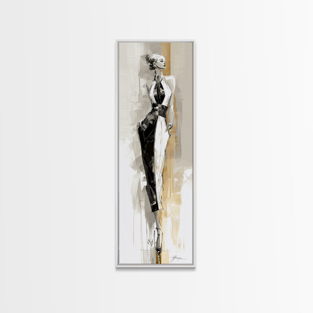 Black and White Line Art Salon Figure Framed Canvas Print, Hair Salon Art, Hair Stylist, Living Room Decor, Fine Art, Style, HSA-1x3-91