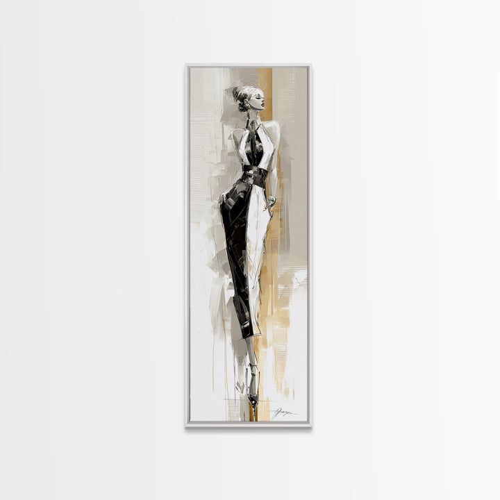 Black and White Line Art Salon Figure Framed Canvas Print, Hair Salon Art, Hair Stylist, Living Room Decor, Fine Art, Style, HSA-1x3-91