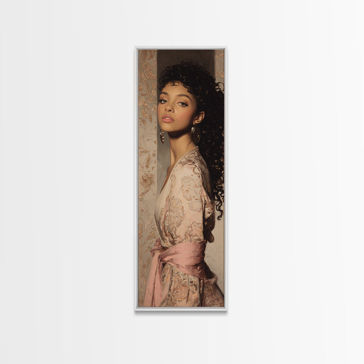Curly Hair Portrait Canvas Print, Hair Salon Art, Hairdresser Gift, Living Room Decor, Fine Art, Style, Textured Painting, HSA-1x3-99