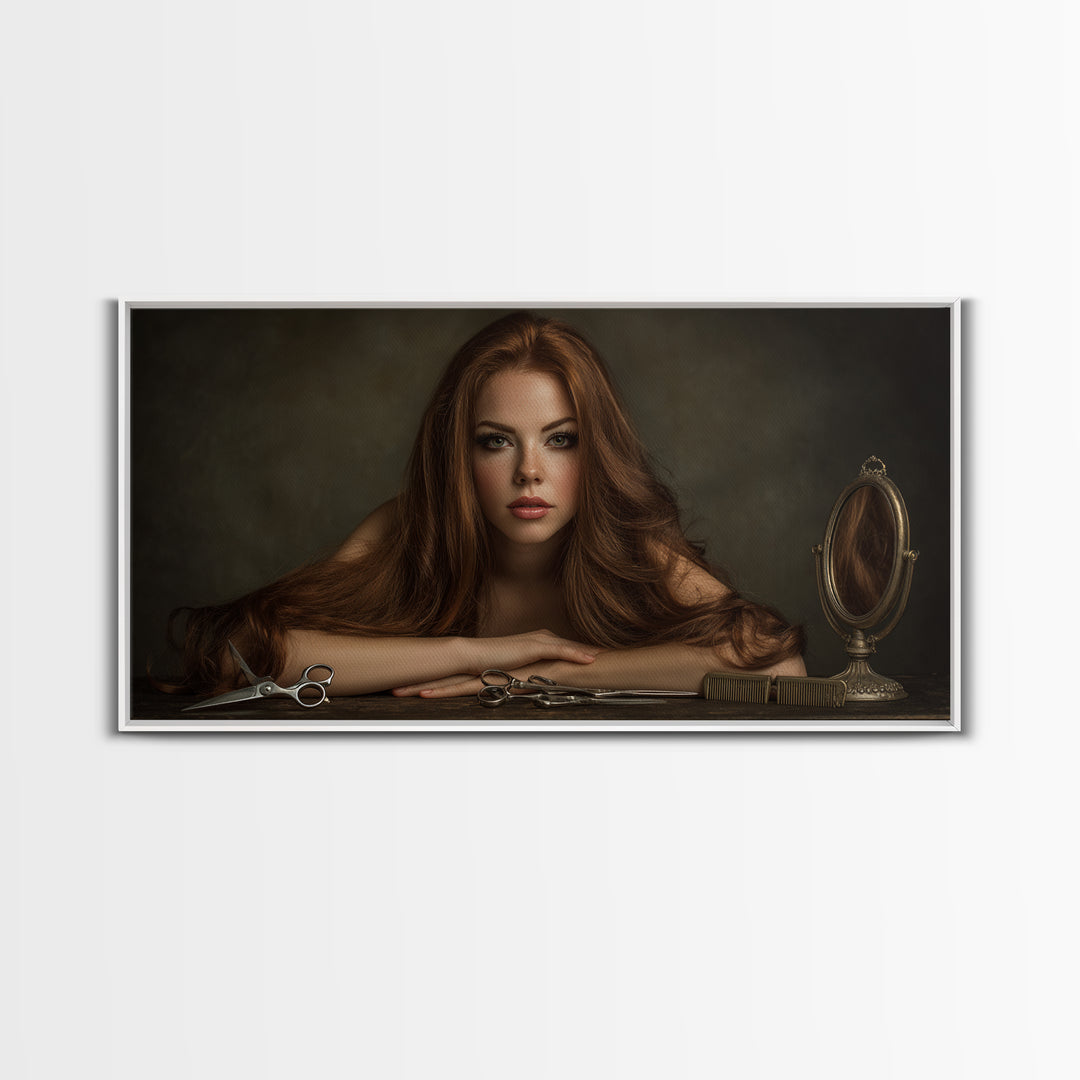 Glamour Face Portrait Framed Canvas Print, Hair Salon Art, Black Girl Art, Living Room Decor, Fine Art, Style, Modern Decor, HSA-2x1-100