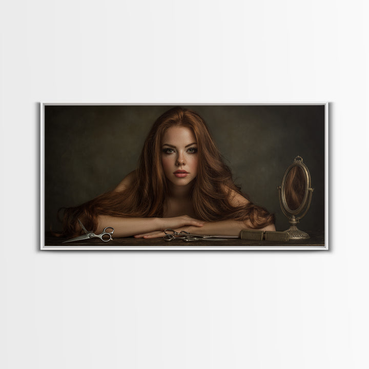 Glamour Face Portrait Framed Canvas Print, Hair Salon Art, Black Girl Art, Living Room Decor, Fine Art, Style, Modern Decor, HSA-2x1-100