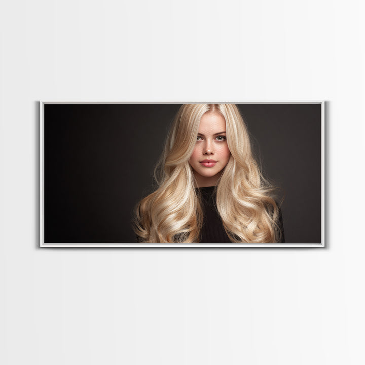Blonde Waves Painted Framed Canvas Print, Hair Salon Art, Luxury Decor, Living Room Decor, Fine Art, Style, Printable Wall Art, HSA-2x1-12