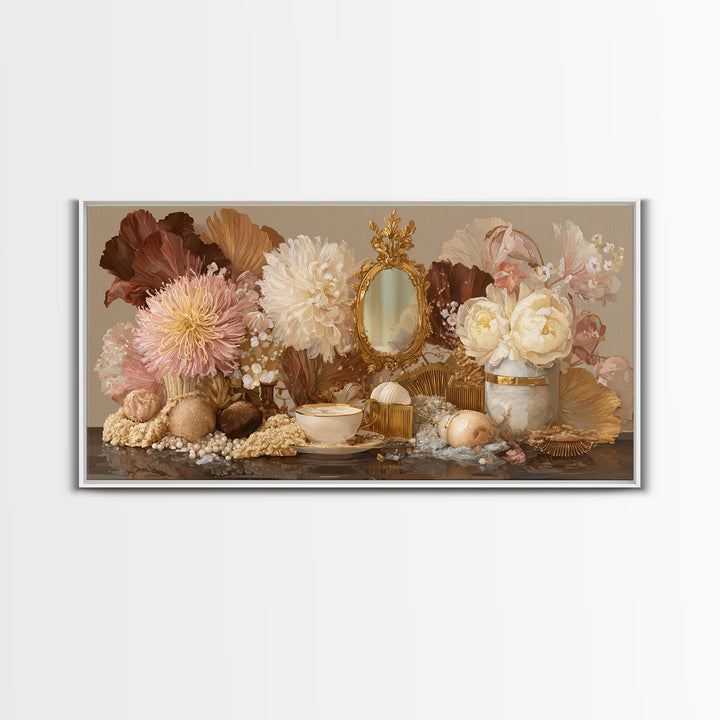 Baroque Mirror and Comb Still Life Framed Canvas Print, Hair Salon Art, Minimalist Decor, Living Room Decor, Fine Art, Style, HSA-2x1-13
