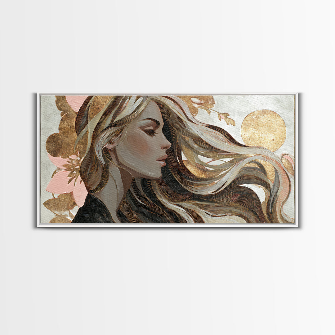 Fashion Portrait with Flowing Glossy Hair Canvas Print, Hair Salon Art, Wall Art, Living Room Decor, Fine Art, Style, HSA-2x1-21