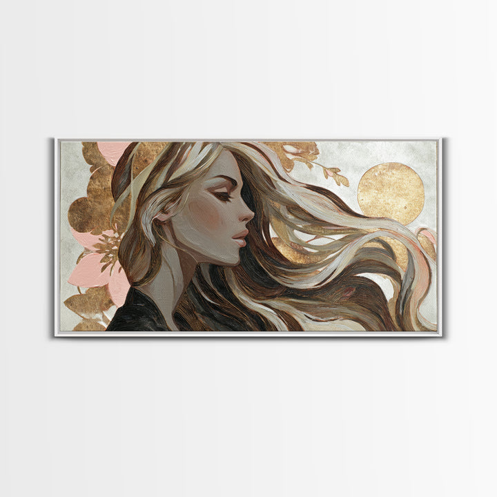 Fashion Portrait with Flowing Glossy Hair Canvas Print, Hair Salon Art, Wall Art, Living Room Decor, Fine Art, Style, HSA-2x1-21