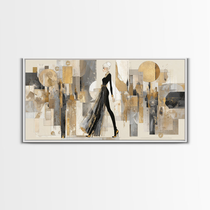 Black and White Line Art Salon Figure Framed Canvas Print, Hair Salon Art, Modern Decor, Living Room Decor, Fine Art, Style, HSA-2x1-27