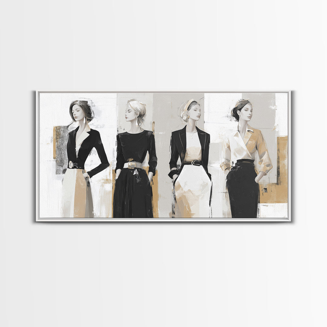 Black and White Line Art Salon Figure Framed Canvas Print, Hair Salon Art, Black Wall Art, Living Room Decor, Fine Art, Style, HSA-2x1-3