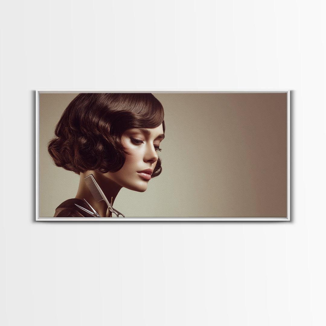 Woman with Dramatic Bob Haircut in Art Canvas Print, Hair Salon Art, Wall Decor, Living Room Decor, Style, African Art, HSA-2x1-48