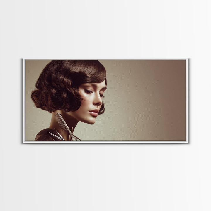 Woman with Dramatic Bob Haircut in Art Canvas Print, Hair Salon Art, Wall Decor, Living Room Decor, Style, African Art, HSA-2x1-48