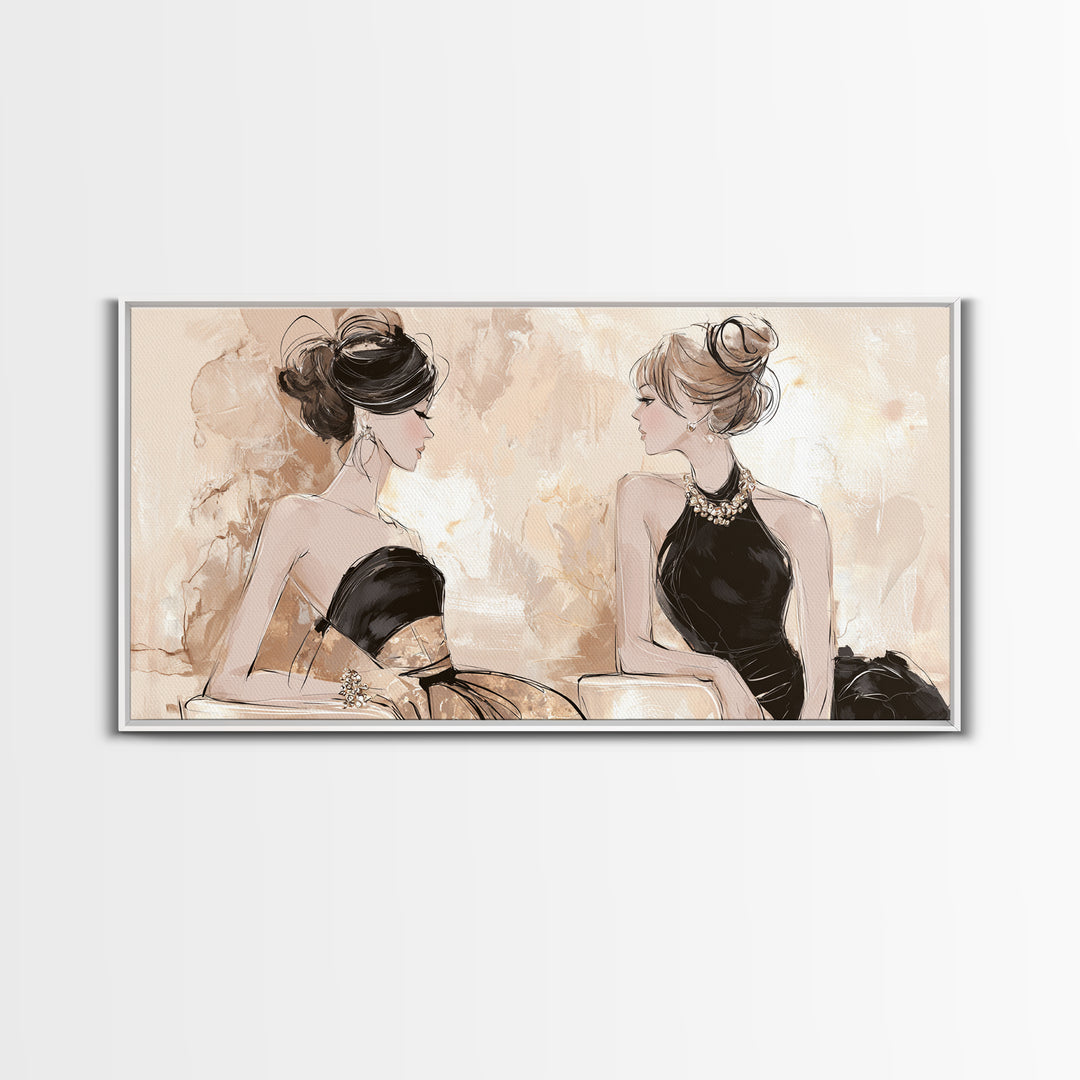 Black and White Line Art Salon Figure Framed Canvas Print, Hair Salon Art, Minimalist Wall Art, Living Room Decor, Style, HSA-2x1-51