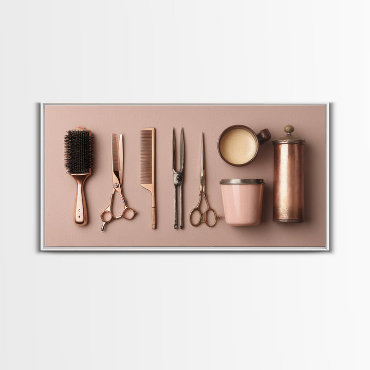 Rose Gold Salon Tool Still Life Canvas Print, Hair Salon Art, Wall Art, Living Room Decor, Fine Art, Style, Minimalist Wall Art, HSA-2x1-58