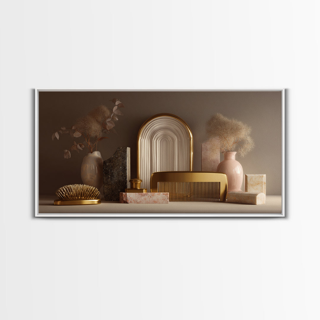 Baroque Mirror and Comb Still Life Canvas Print, Hair Salon Art, Digital Prints, Living Room Decor, Style, Black Woman Art, HSA-2x1-61